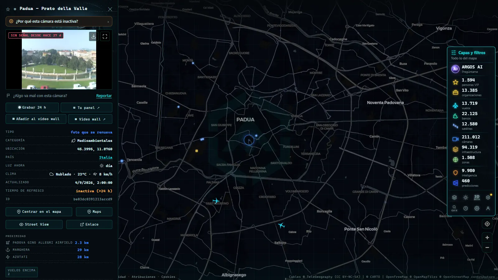 Ficha de Padua - Prato della Valle (Medioambiental) en el mapa de ARGOS ATLAS
