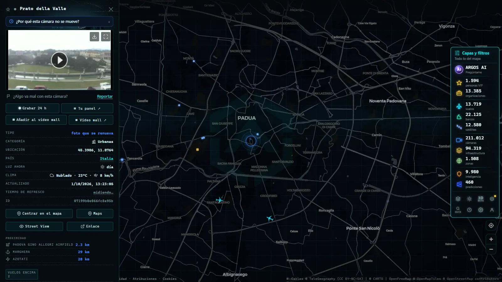 Ficha de Prato della Valle (Urbana) en el mapa de ARGOS ATLAS
