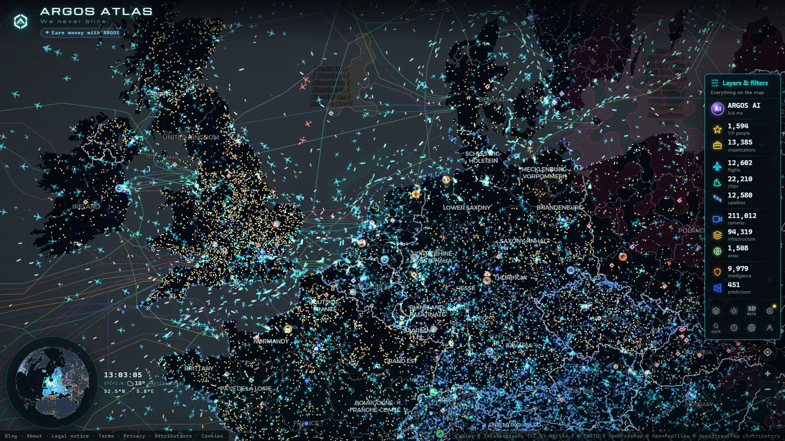 The ARGOS ATLAS live map over Netherlands
