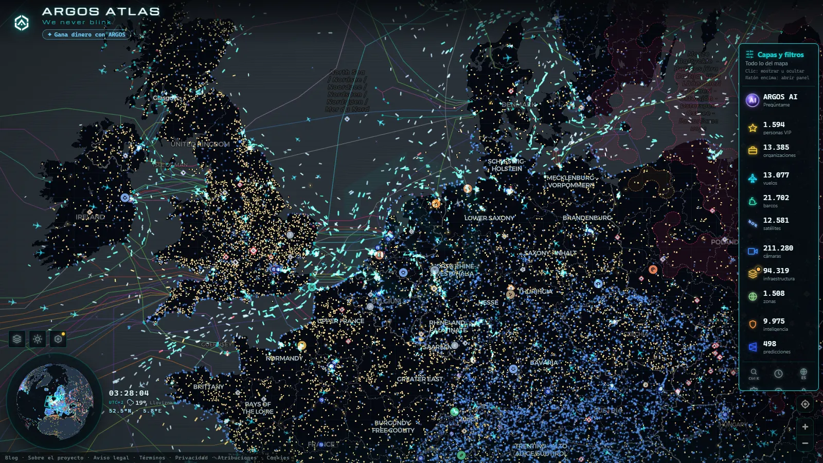 El mapa en vivo de ARGOS ATLAS sobre Países Bajos