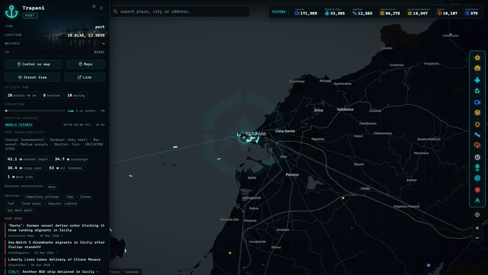 Detail card of Trapani (Port) on the ARGOS ATLAS map