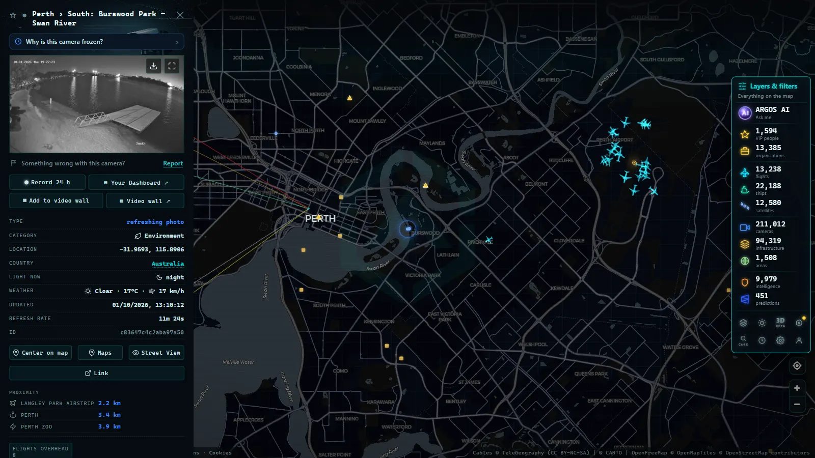 Detail card of Perth › South: Burswood Park - Swan River (Environmental) on the ARGOS ATLAS map