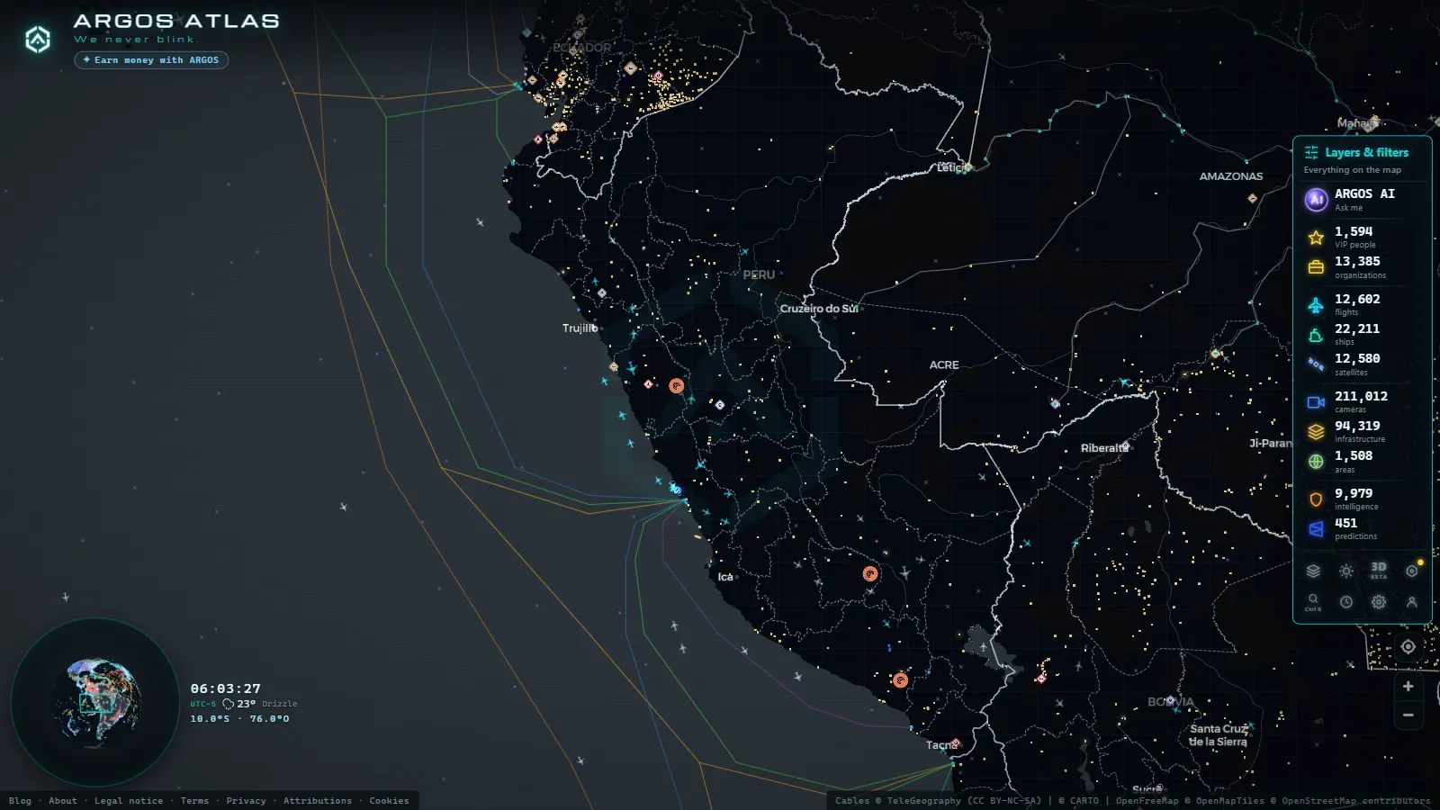 The ARGOS ATLAS live map over Peru