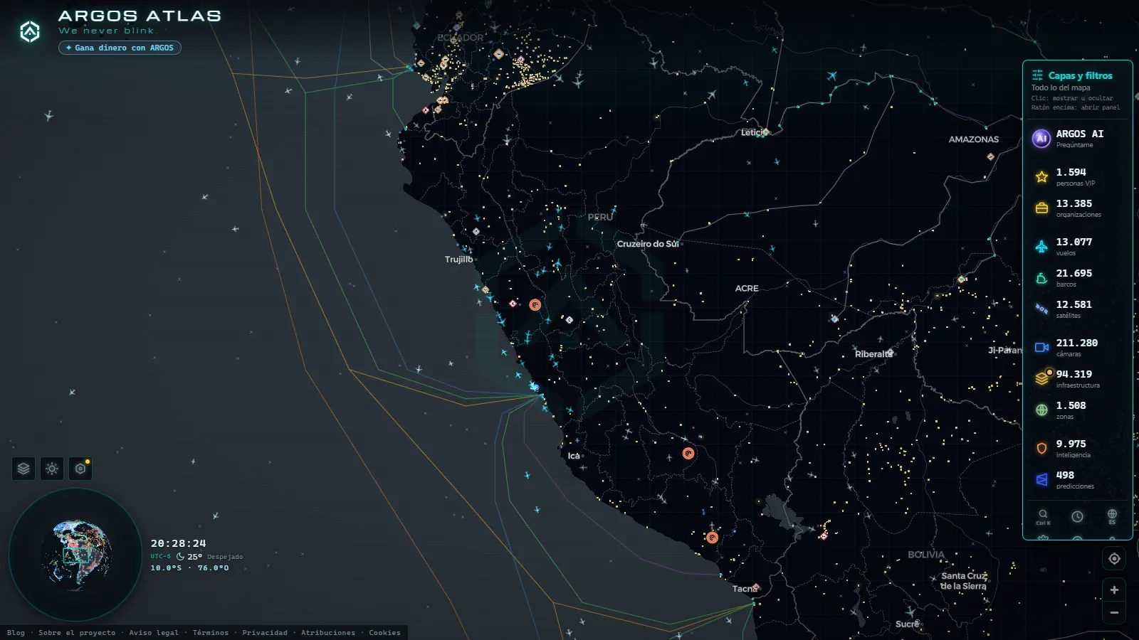 El mapa en vivo de ARGOS ATLAS sobre Perú