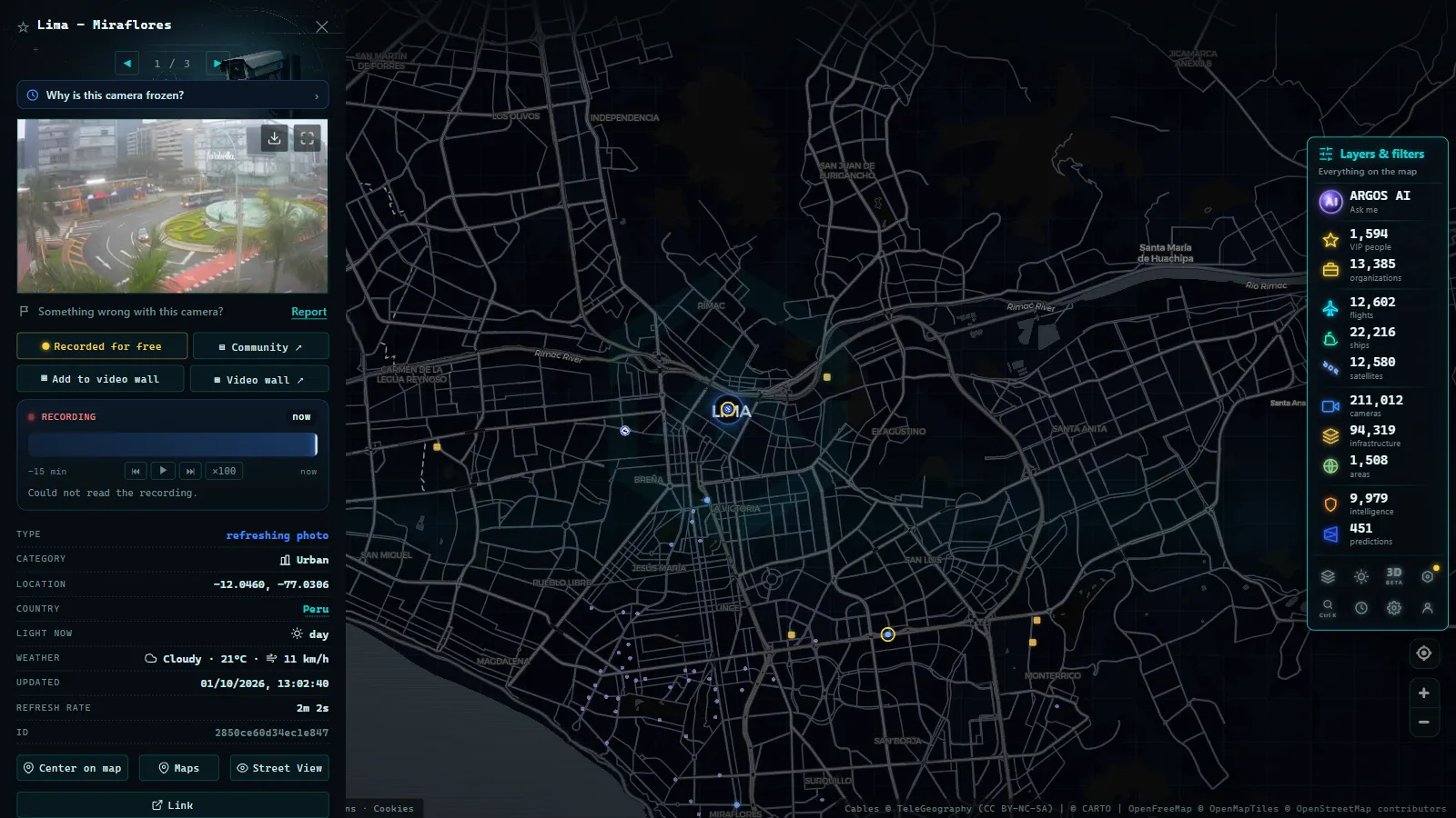 Detail card of Lima - Miraflores (Urban) on the ARGOS ATLAS map