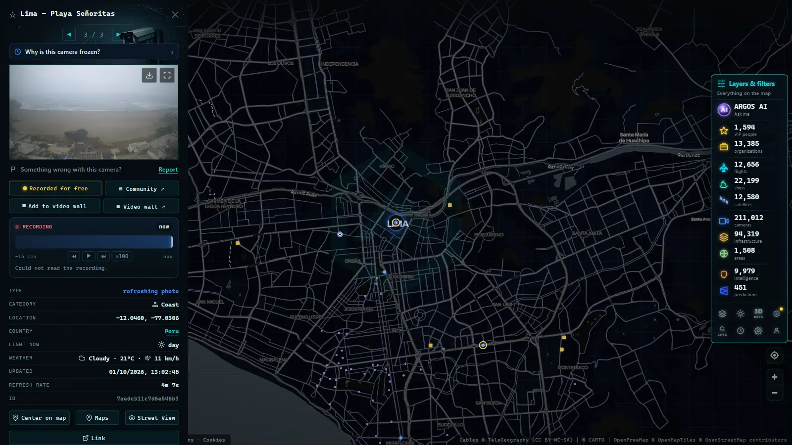 Detail card of Lima - Playa Señoritas (Coastal) on the ARGOS ATLAS map
