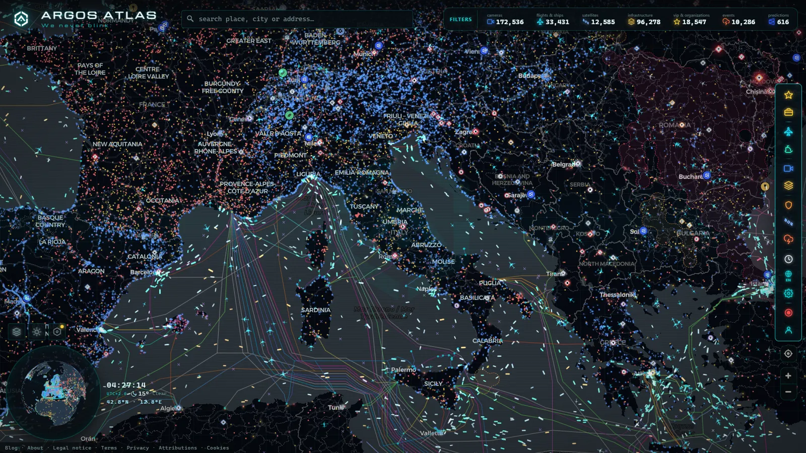 The ARGOS ATLAS live map over Italy
