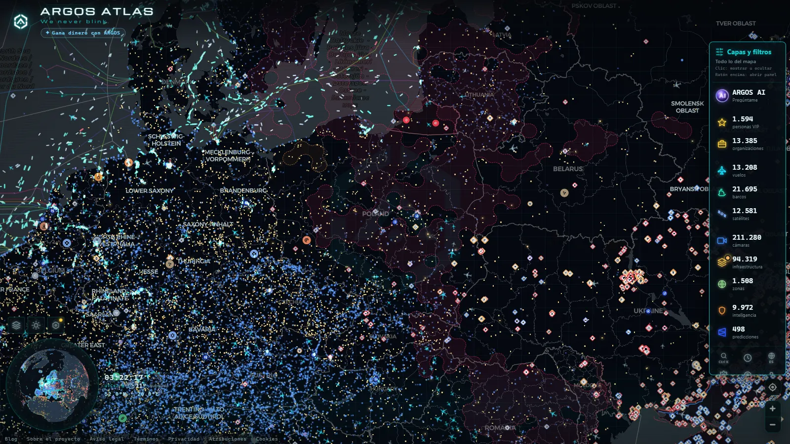 El mapa en vivo de ARGOS ATLAS sobre Polonia