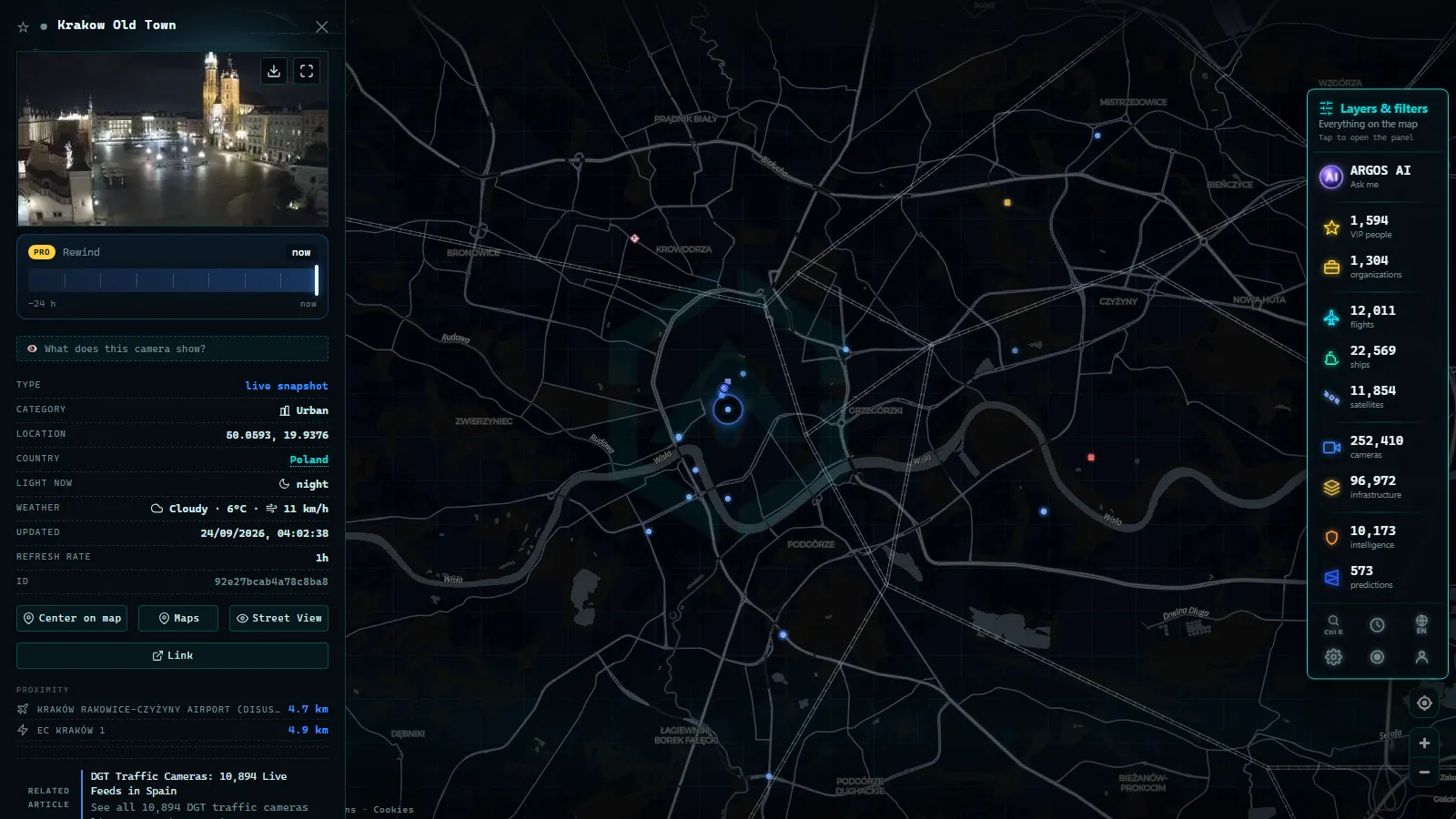 Detail card of Krakow Old Town (Urban) on the ARGOS ATLAS map