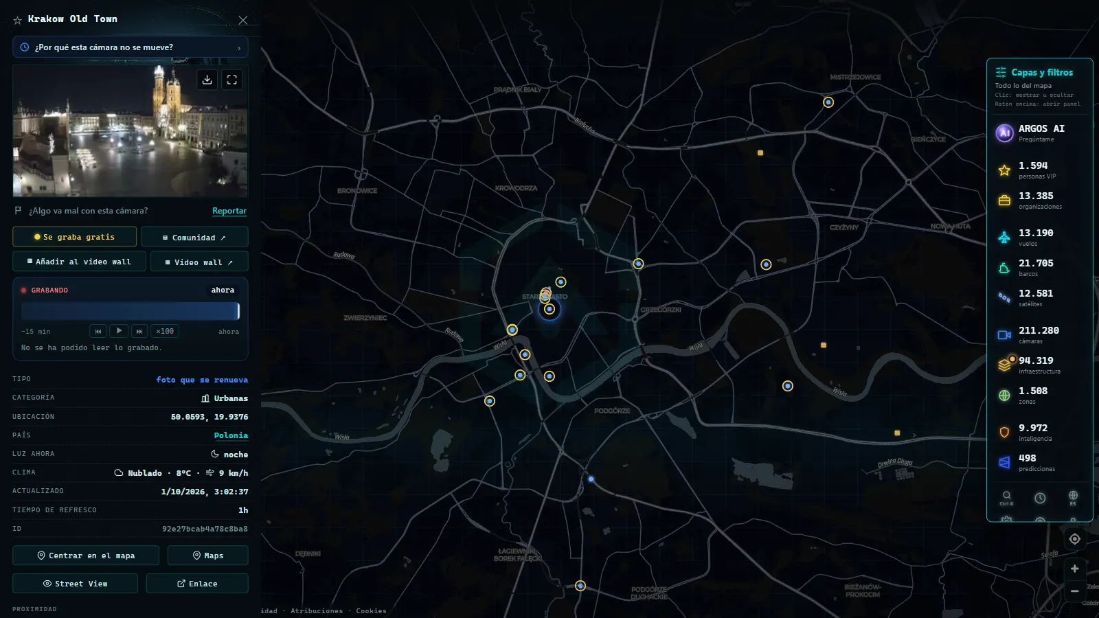 Ficha de Krakow Old Town (Urbana) en el mapa de ARGOS ATLAS