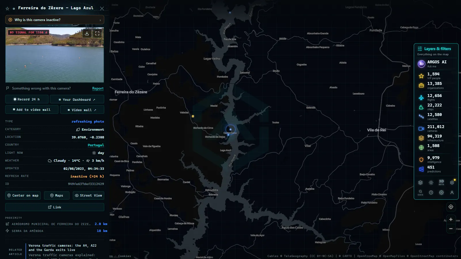 Detail card of Ferreira do Zêzere - Lago Azul (Environmental) on the ARGOS ATLAS map