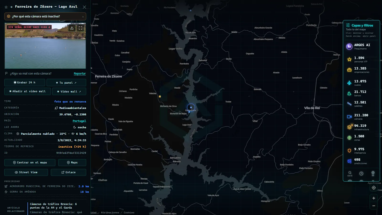Ficha de Ferreira do Zêzere - Lago Azul (Medioambiental) en el mapa de ARGOS ATLAS