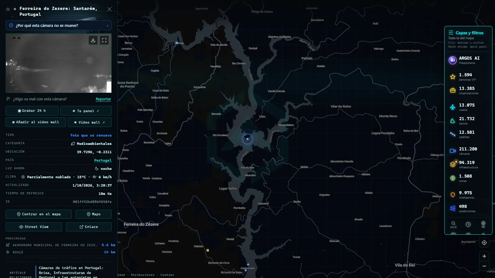 Ficha de Ferreira do Zezere: Santarém, Portugal (Medioambiental) en el mapa de ARGOS ATLAS