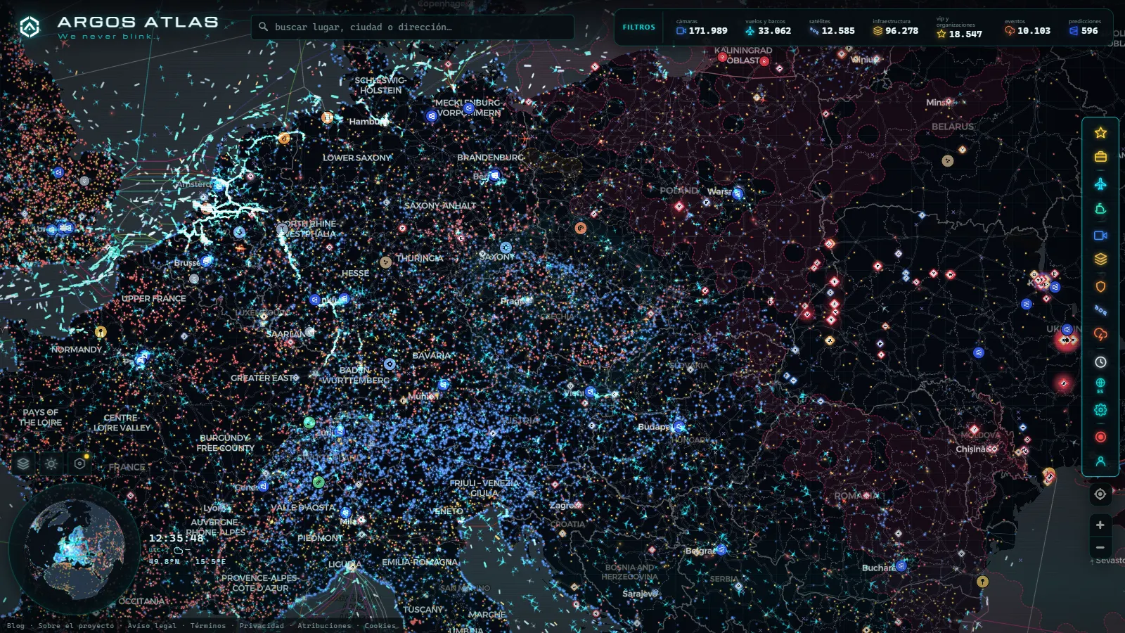 El mapa en vivo de ARGOS ATLAS sobre República Checa