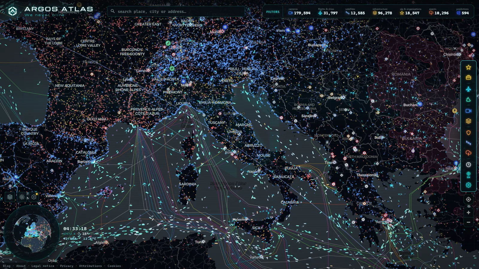 The ARGOS ATLAS live map over Italy