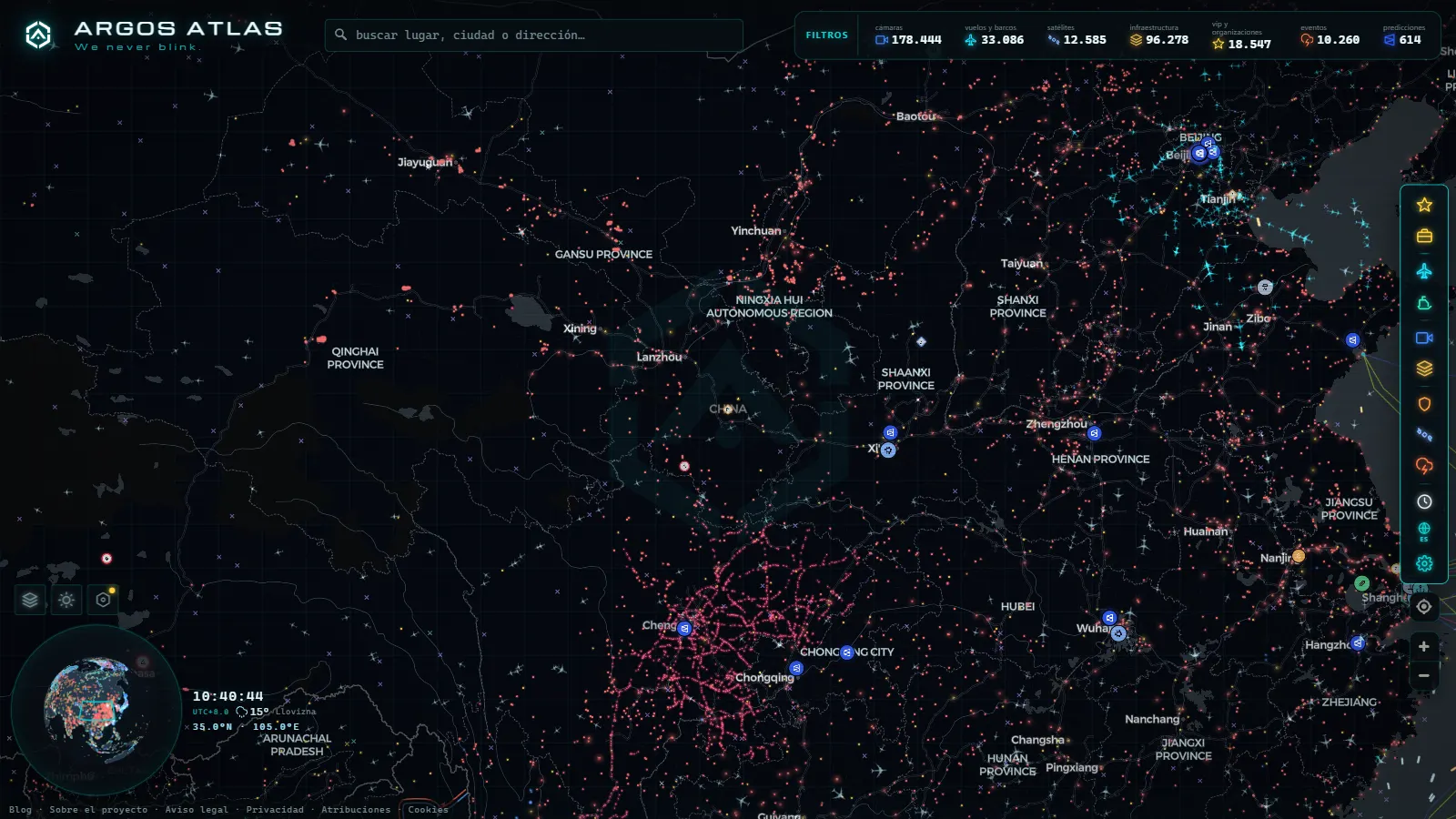 El mapa en vivo de ARGOS ATLAS sobre China