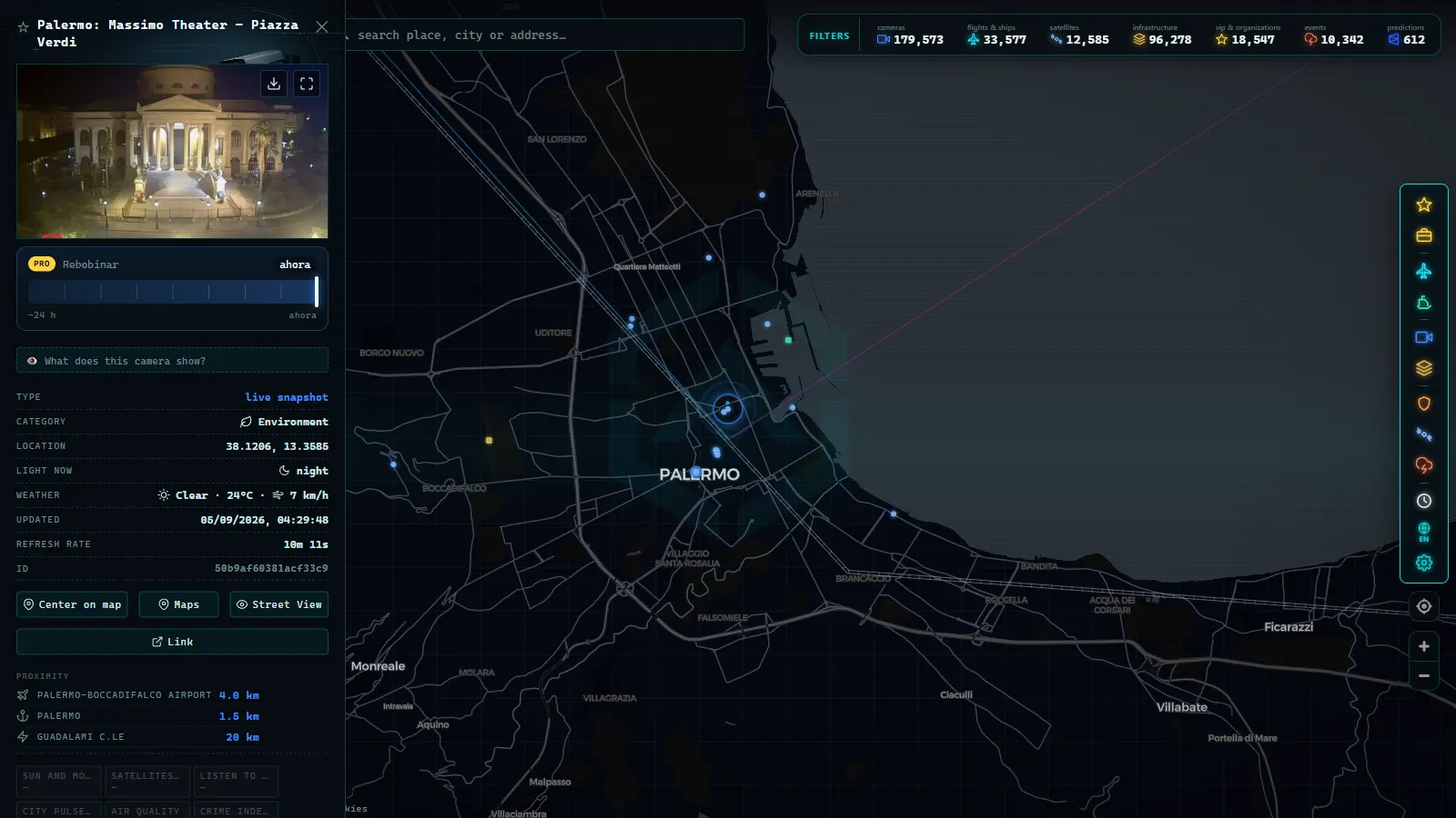 Detail card of Palermo: Massimo Theater - Piazza Verdi (Environmental) on the ARGOS ATLAS map