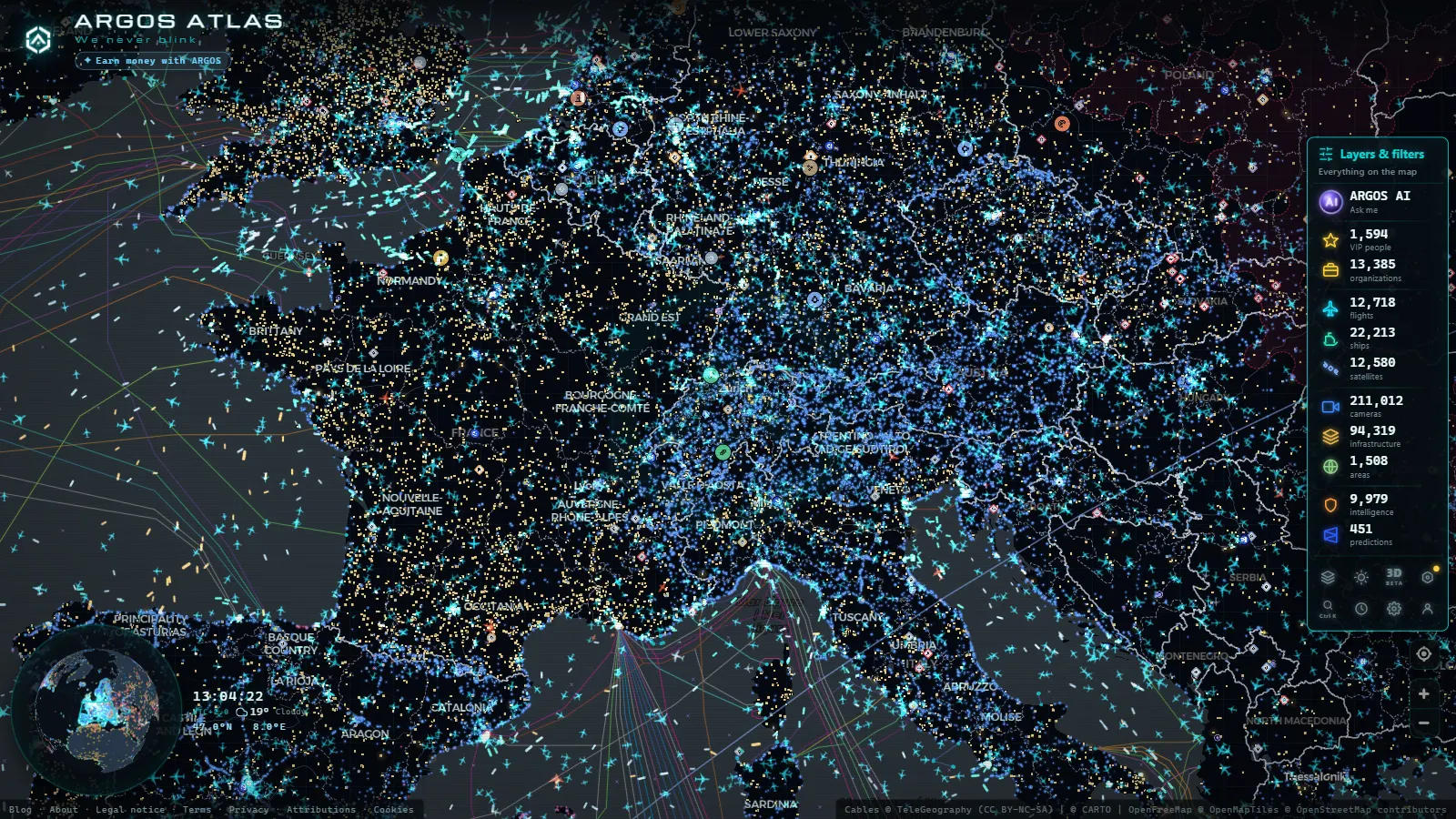 The ARGOS ATLAS live map over Switzerland
