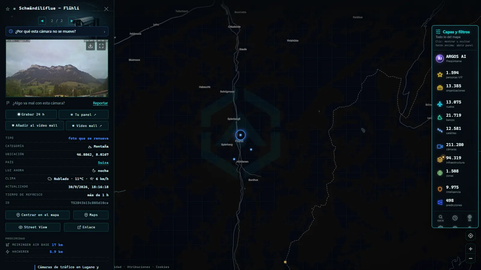 Ficha de Schwändiliflue - Flühli (Montaña) en el mapa de ARGOS ATLAS