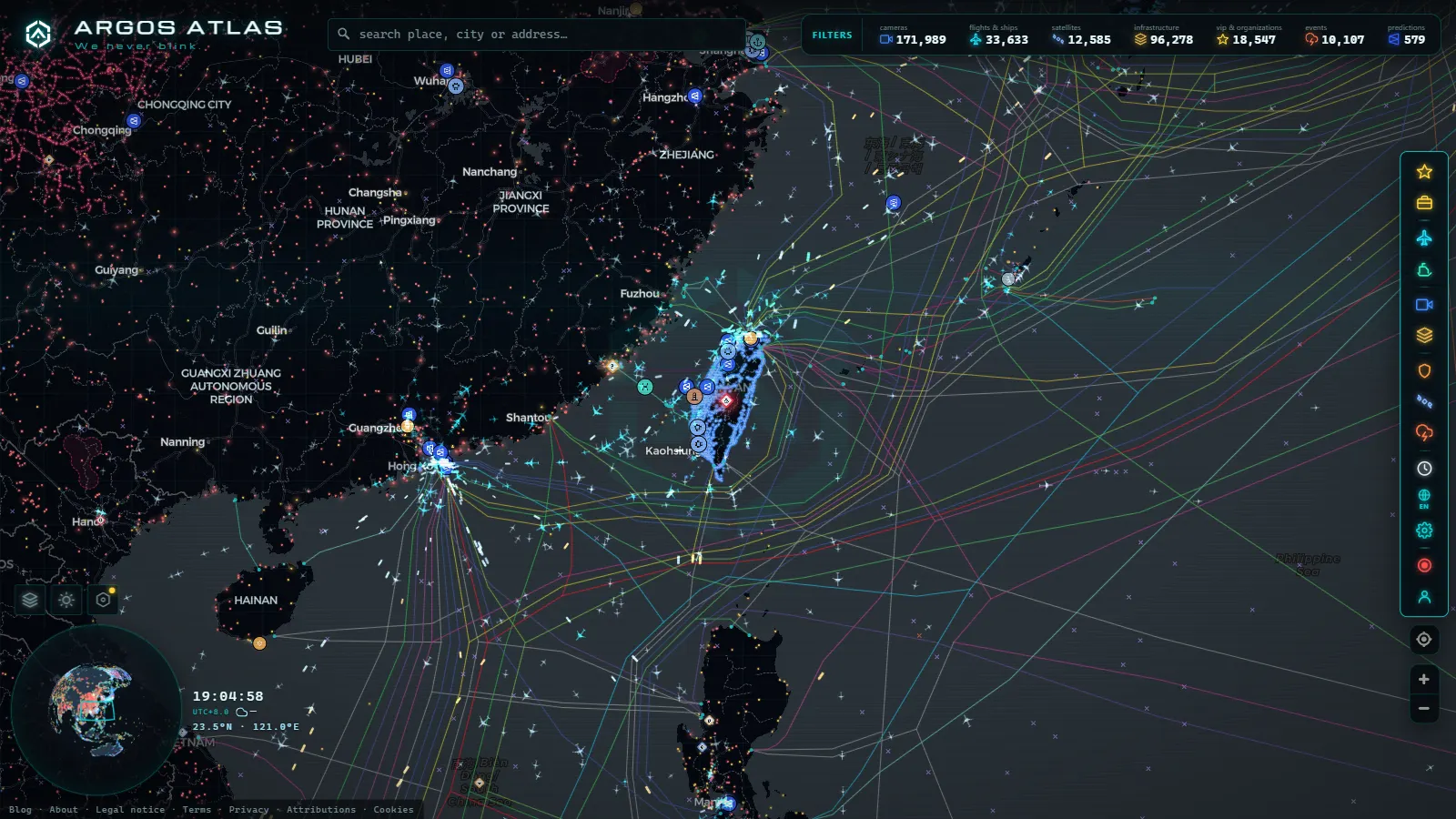 The ARGOS ATLAS live map over Taiwan