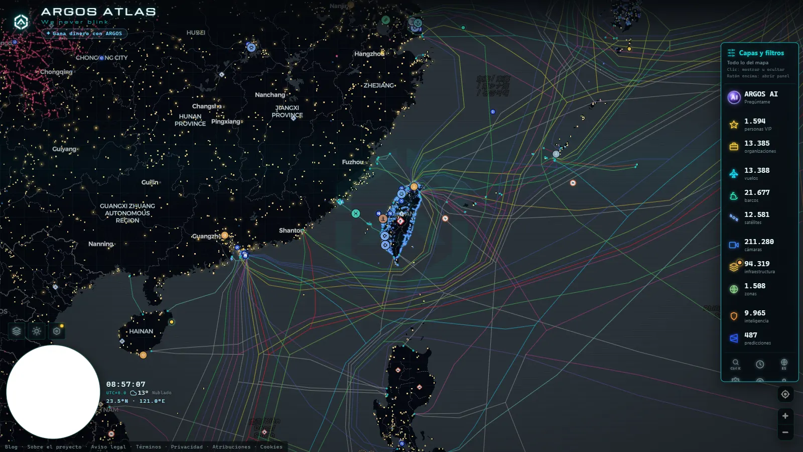 El mapa en vivo de ARGOS ATLAS sobre Taiwán