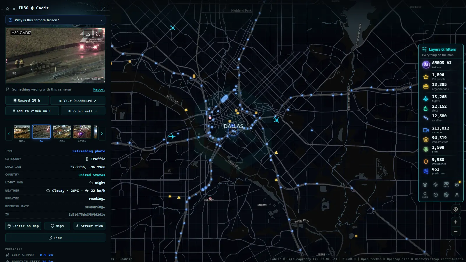 Detail card of IH30 @ Cadiz (Traffic) on the ARGOS ATLAS map