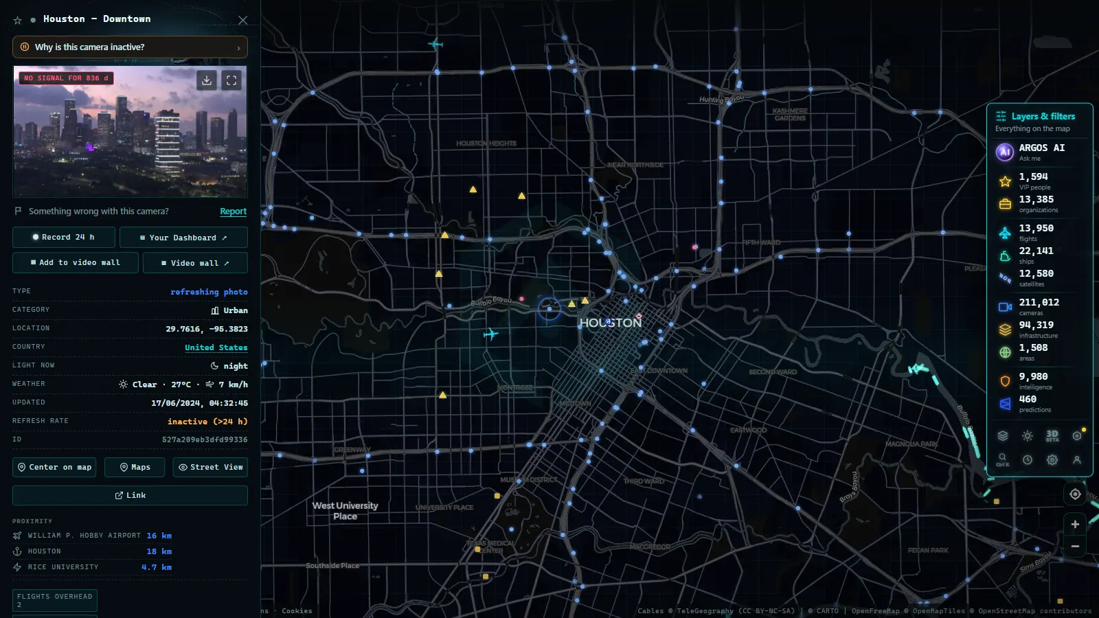Detail card of Houston - Downtown (Urban) on the ARGOS ATLAS map