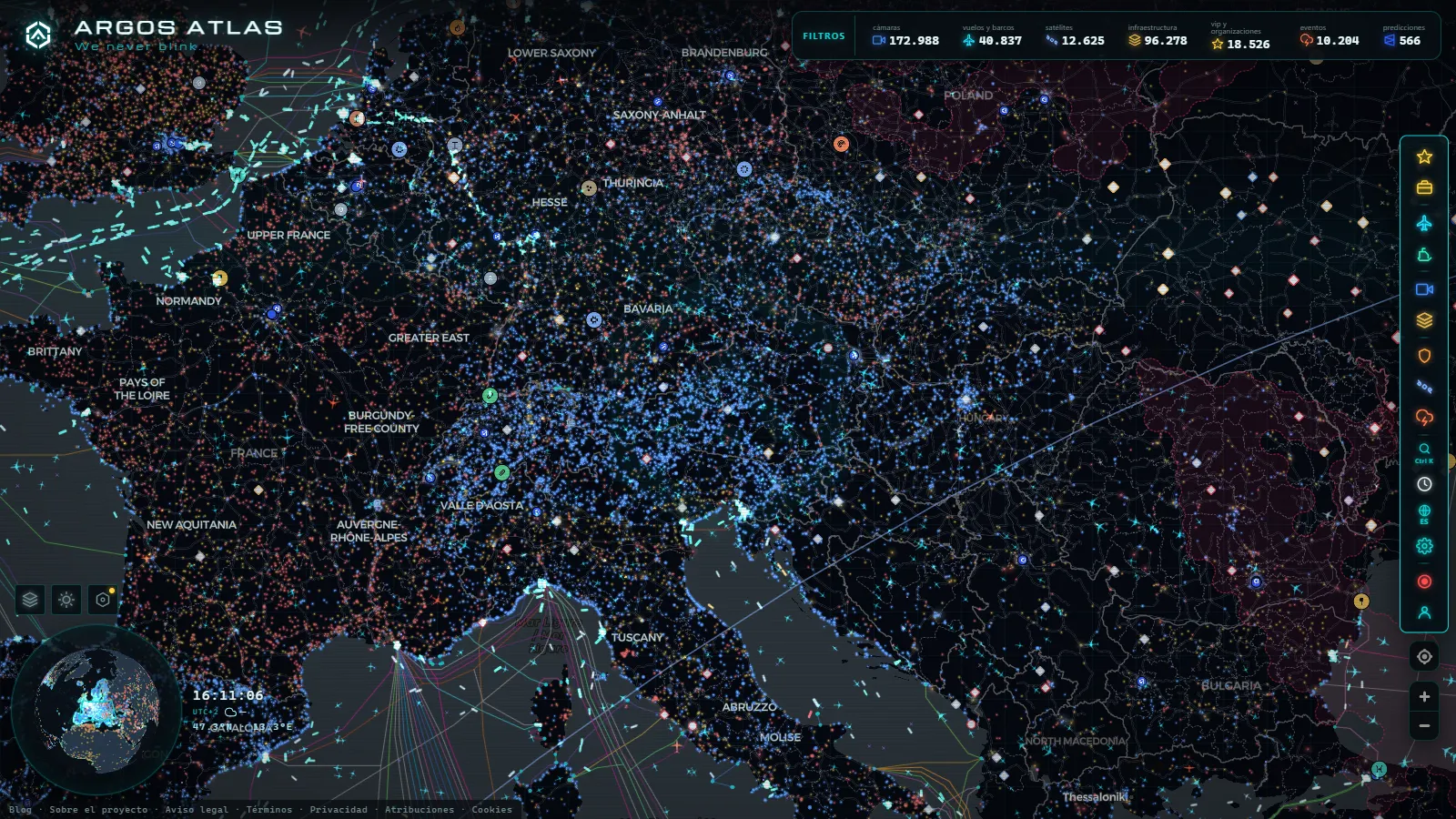 El mapa en vivo de ARGOS ATLAS sobre Austria