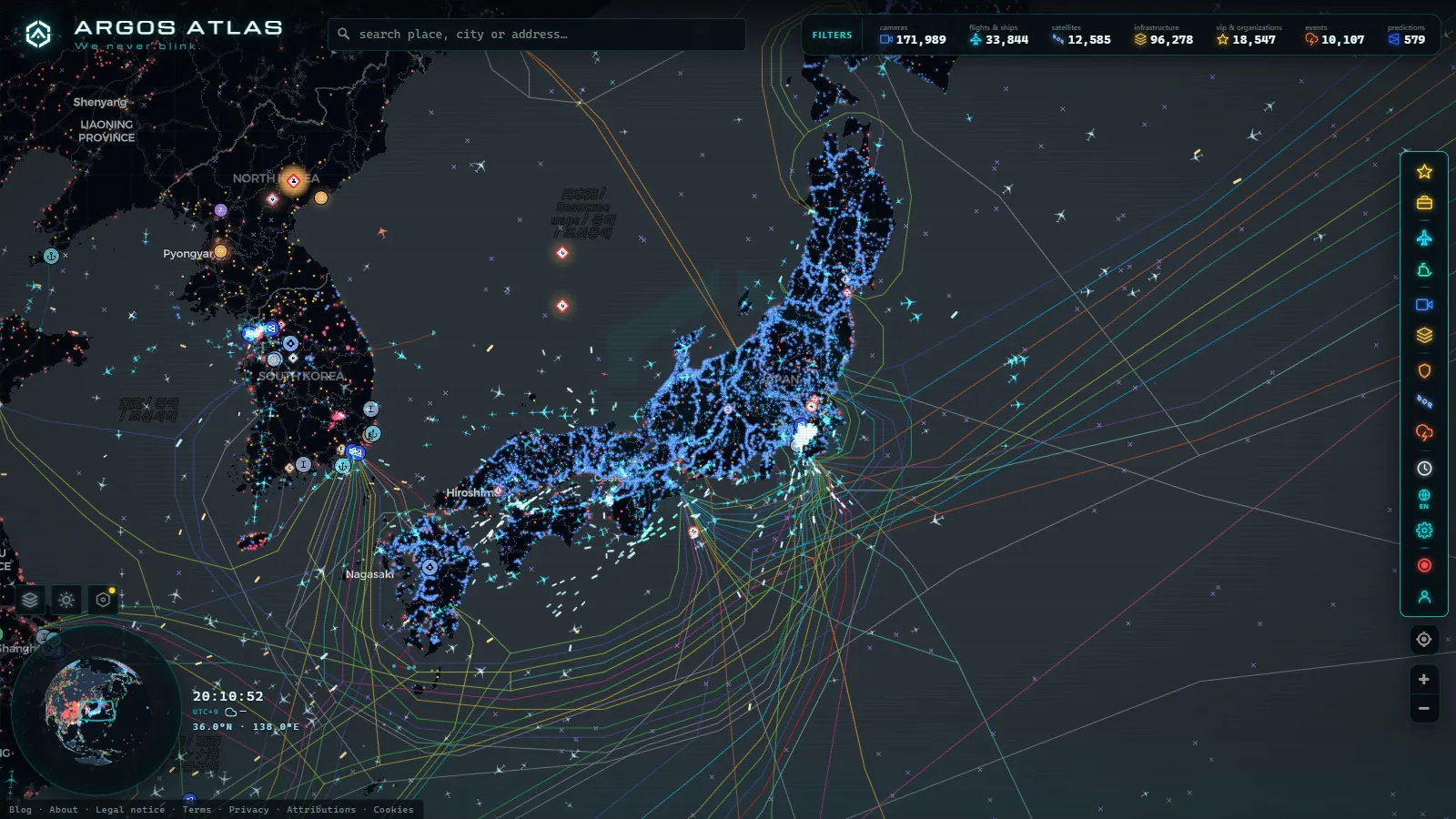 The ARGOS ATLAS live map over Japan