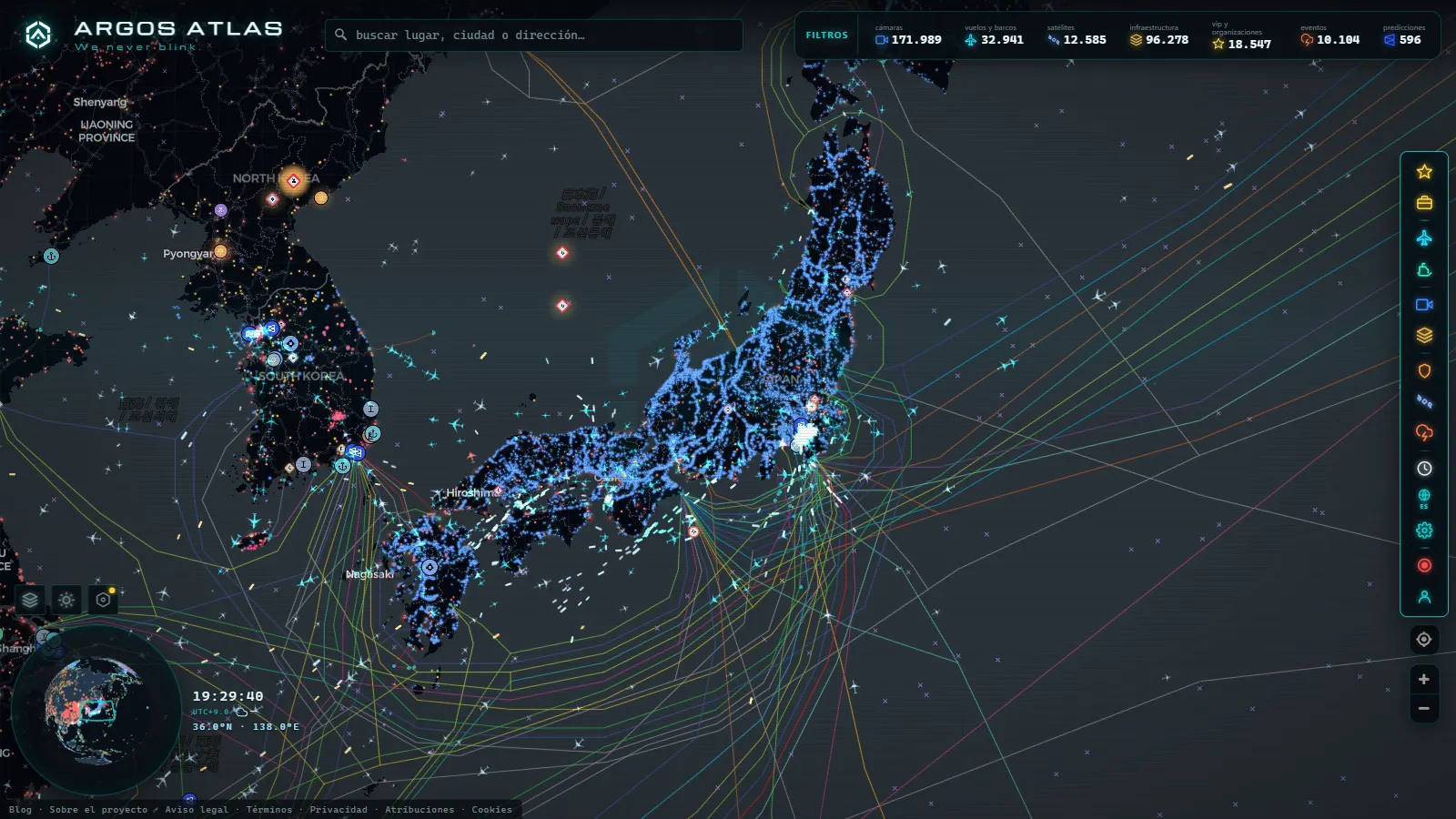 El mapa en vivo de ARGOS ATLAS sobre Japón