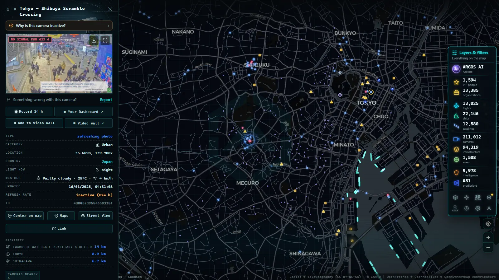 Detail card of Tokyo - Shibuya Scramble Crossing (Urban) on the ARGOS ATLAS map
