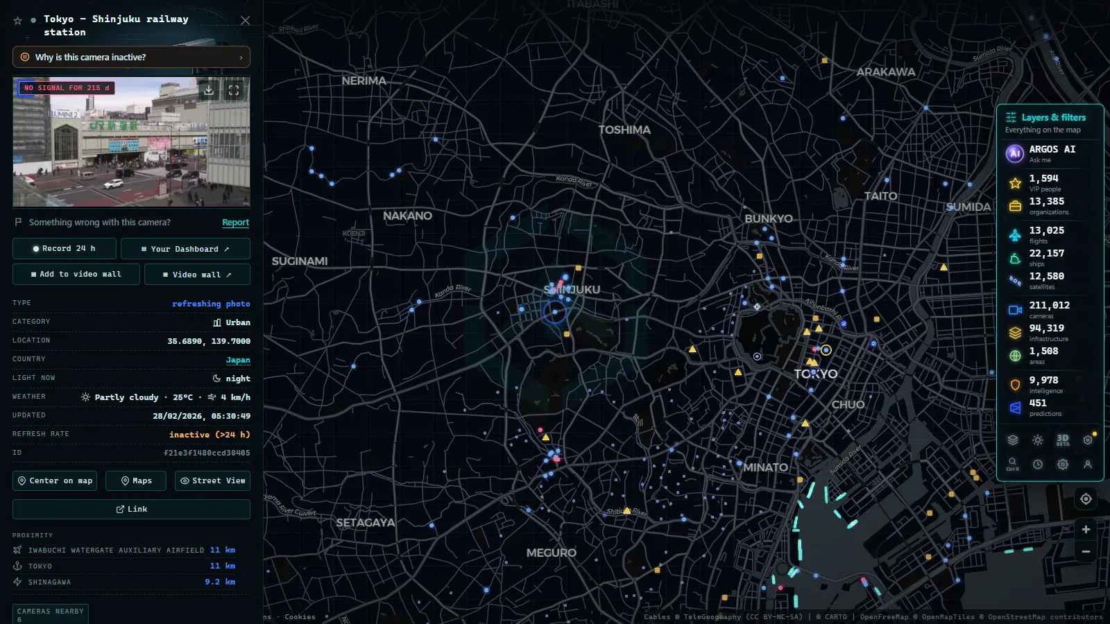 Detail card of Tokyo - Shinjuku railway station (Urban) on the ARGOS ATLAS map