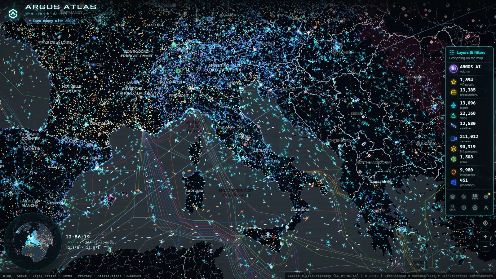 The ARGOS ATLAS live map over Italy