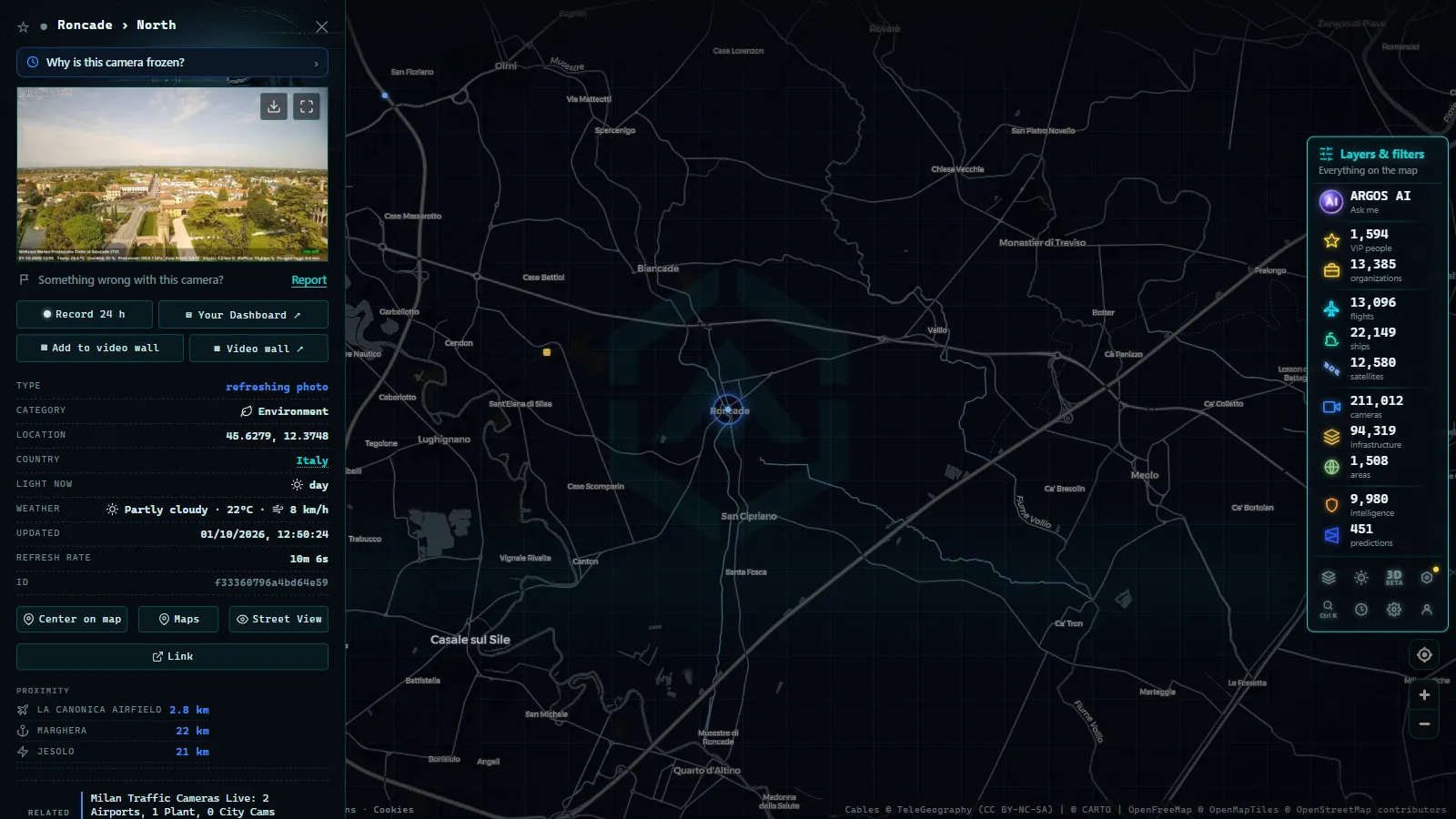Detail card of Roncade › North (Environmental) on the ARGOS ATLAS map
