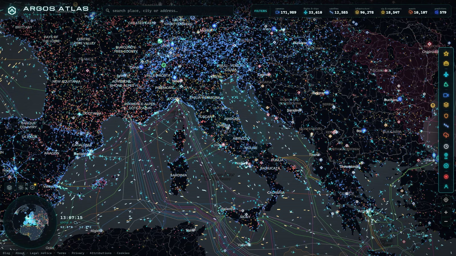 The ARGOS ATLAS live map over Italy