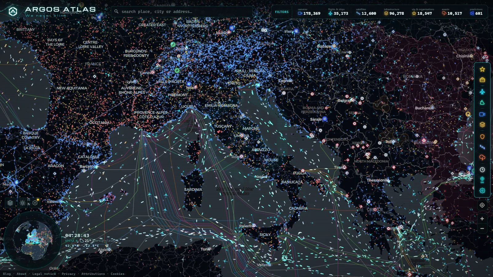 The ARGOS ATLAS live map over Italy