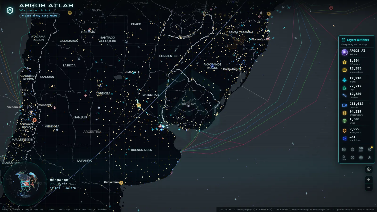 The ARGOS ATLAS live map over Uruguay