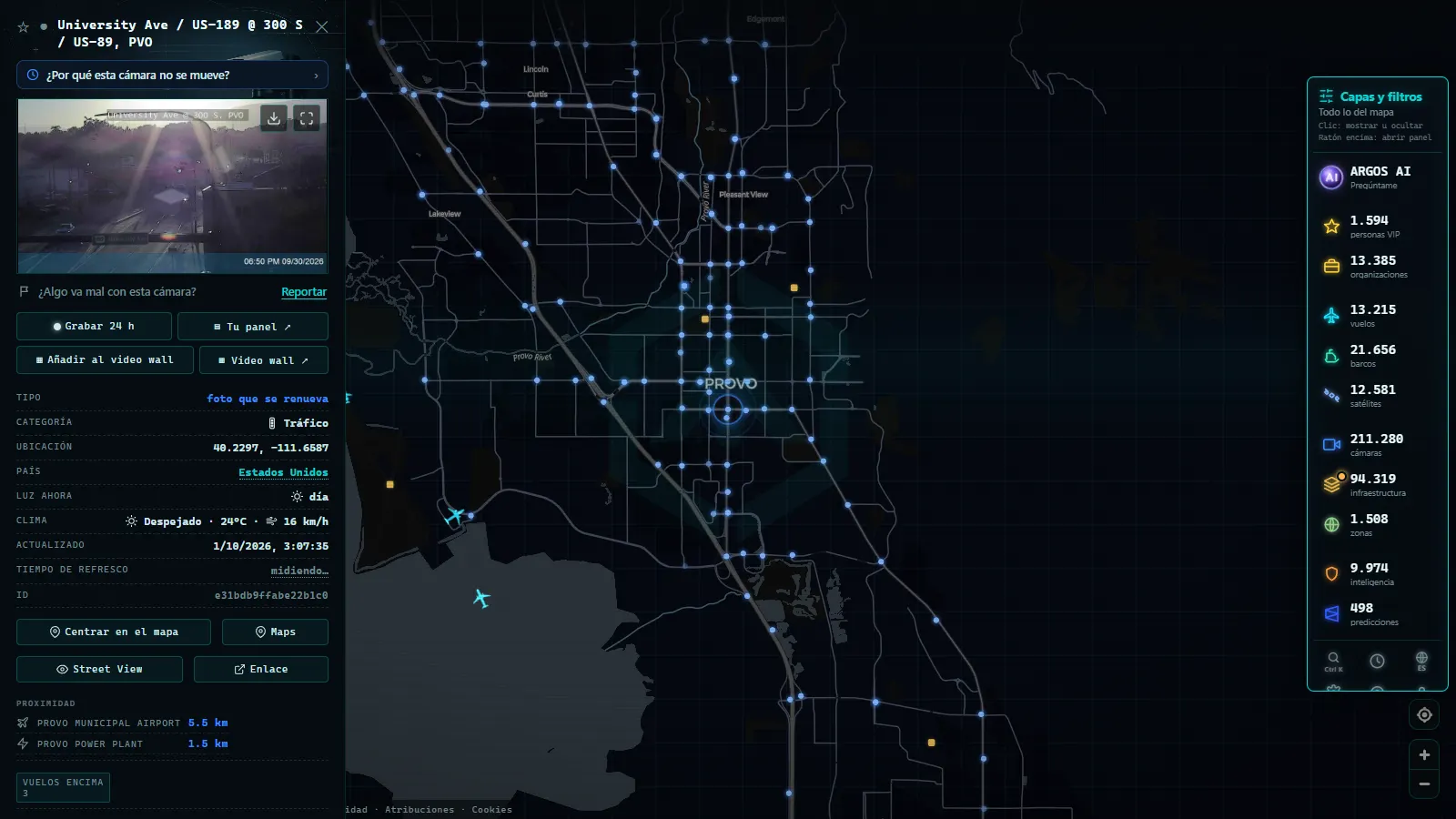 Ficha de University Ave / US-189 @ 300 S / US-89, PVO (Tráfico) en el mapa de ARGOS ATLAS