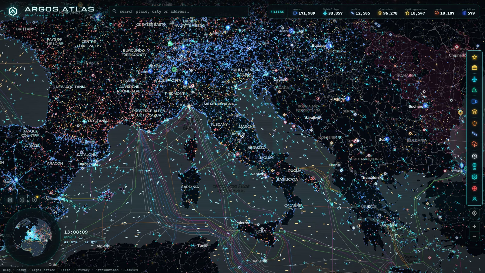 The ARGOS ATLAS live map over Italy