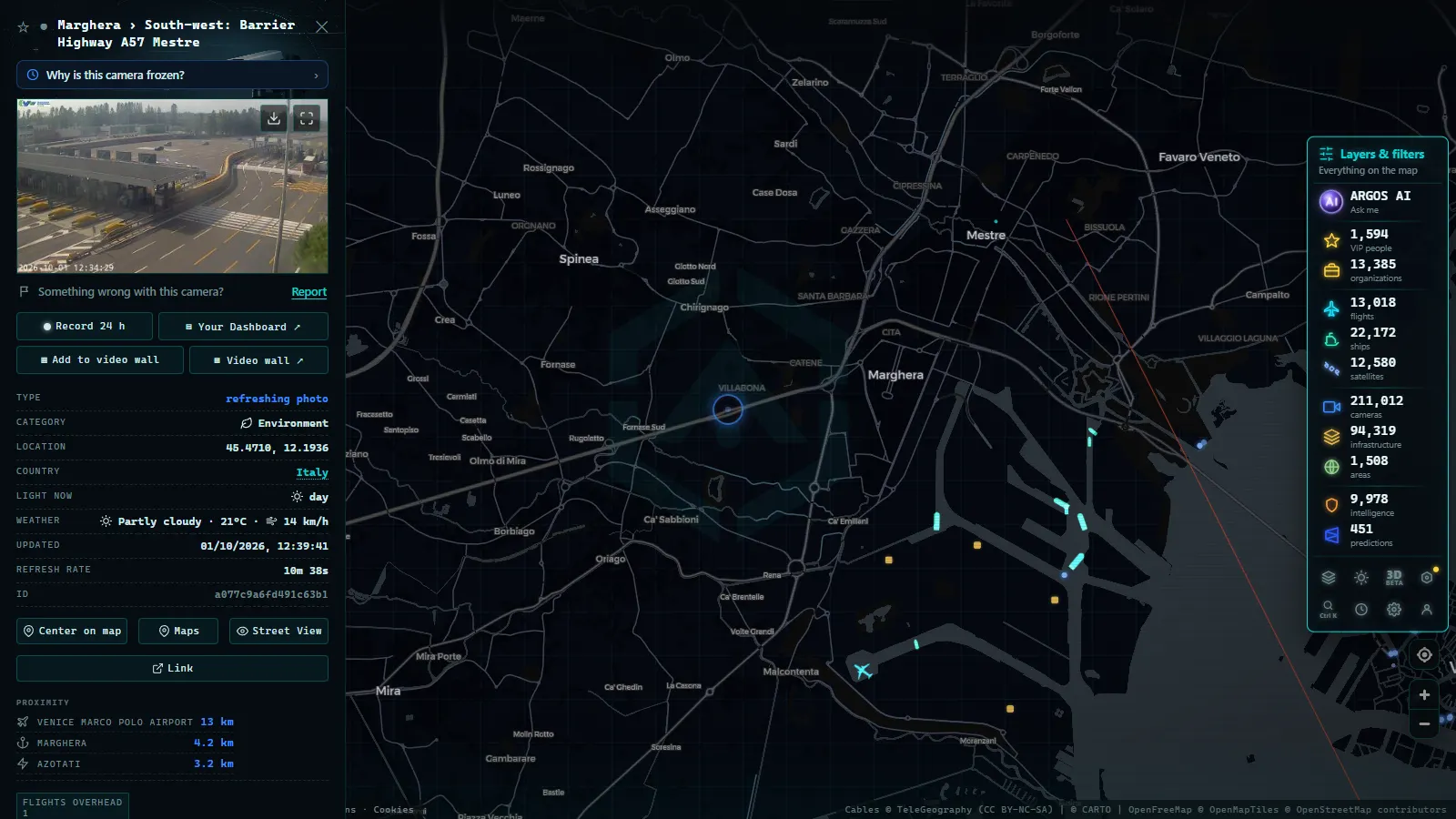 Detail card of Marghera › South-west: Barrier Highway A57 Mestre (Environmental) on the ARGOS ATLAS map