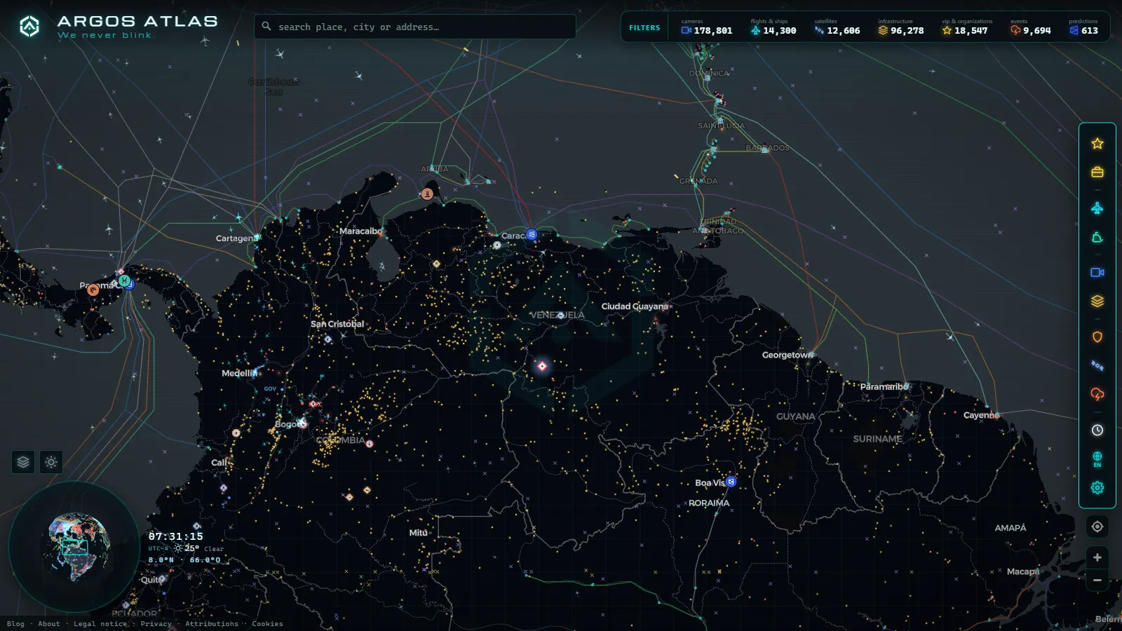 The ARGOS ATLAS live map over Venezuela