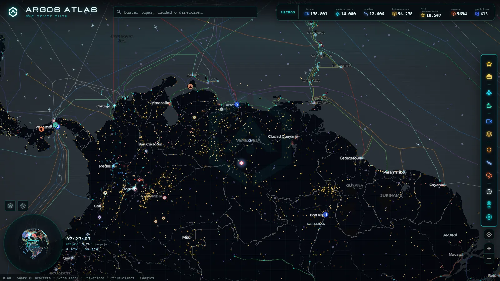 El mapa en vivo de ARGOS ATLAS sobre Venezuela