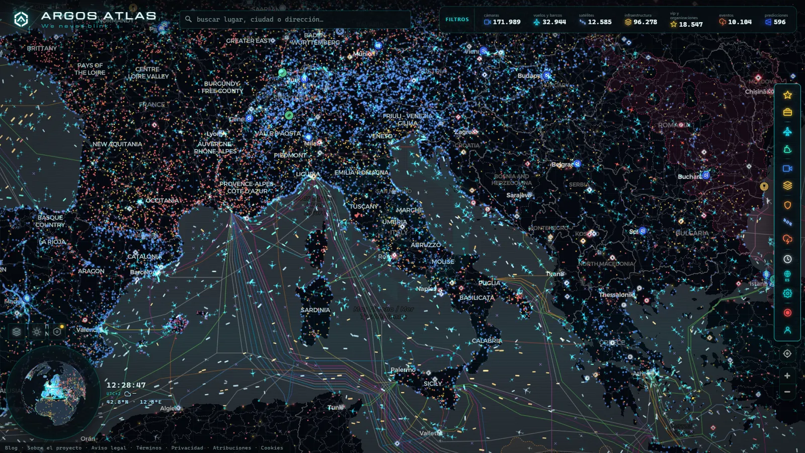 El mapa en vivo de ARGOS ATLAS sobre Italia