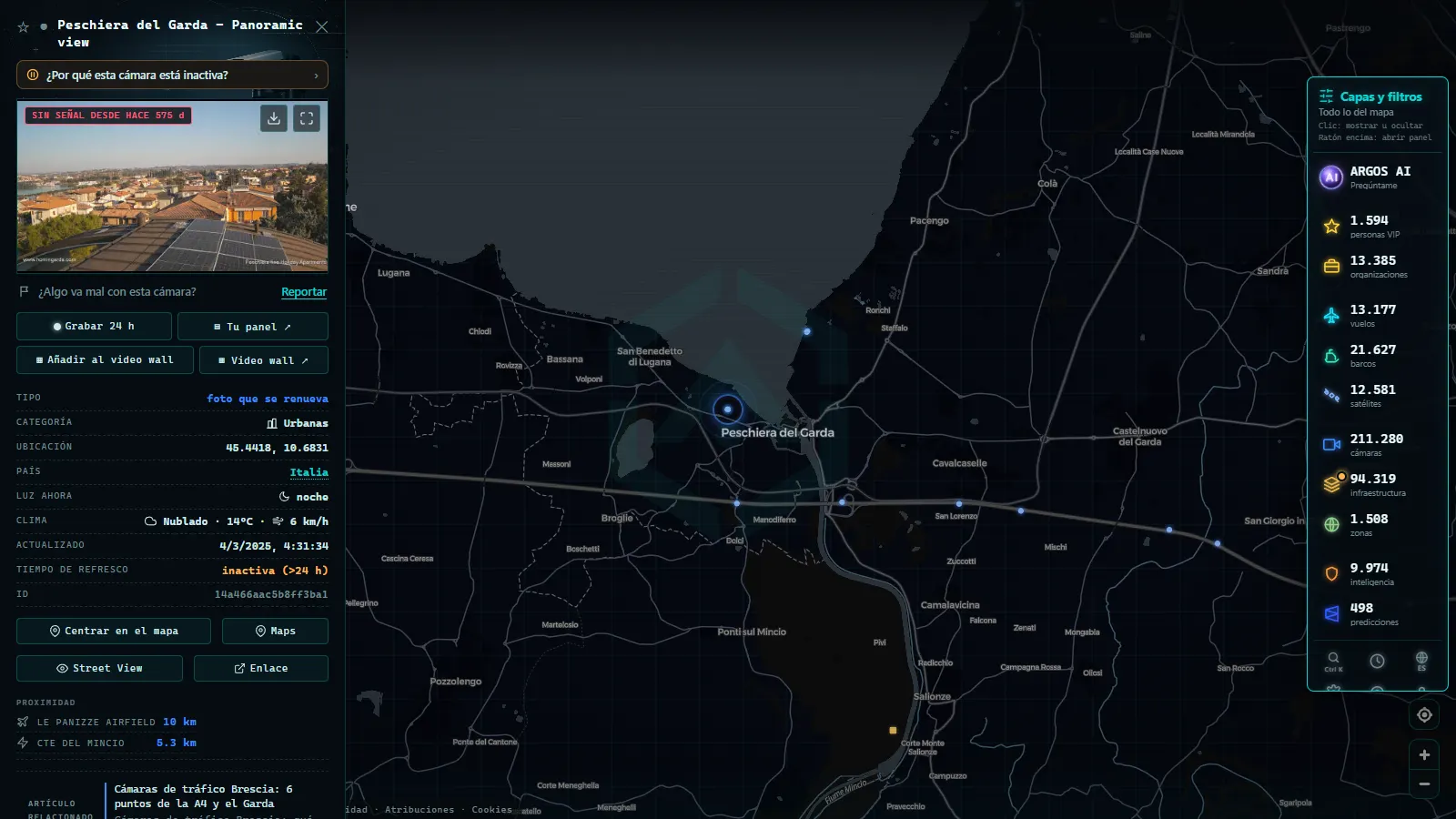 Ficha de Peschiera del Garda - Panoramic view (Urbana) en el mapa de ARGOS ATLAS