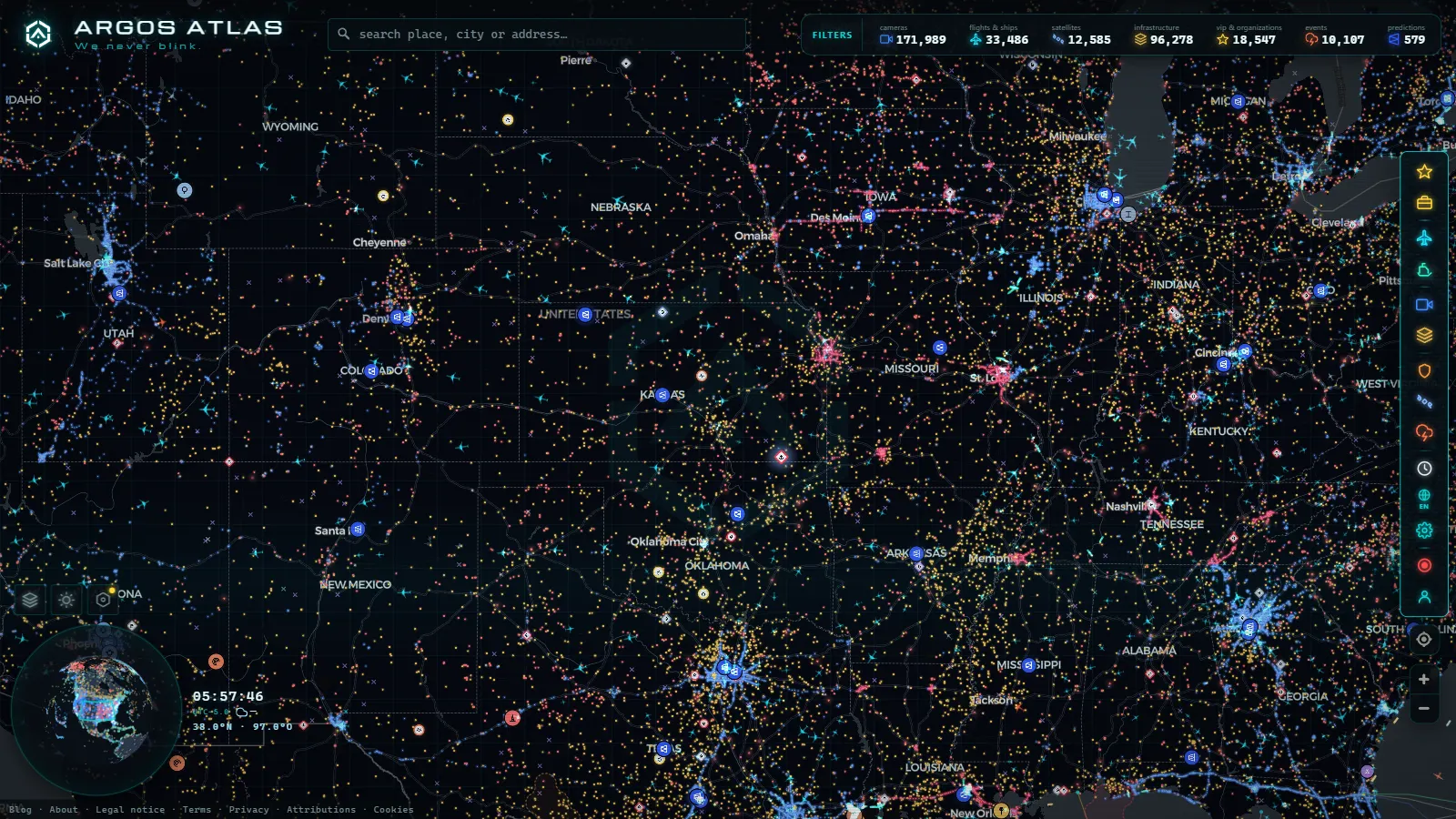 The ARGOS ATLAS live map over United States