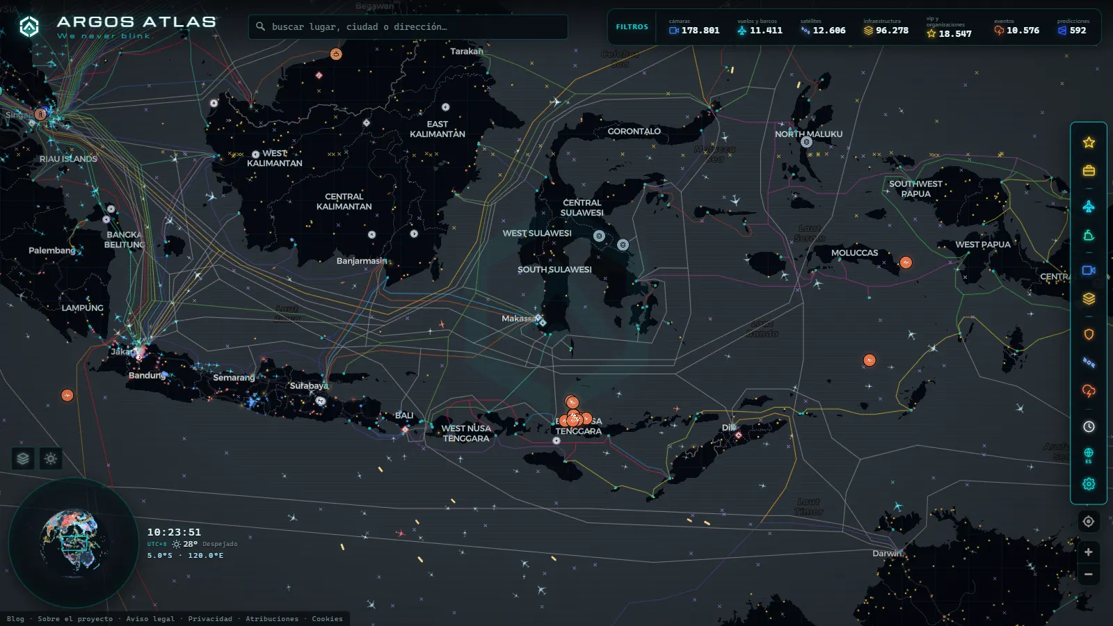 El mapa en vivo de ARGOS ATLAS sobre Indonesia