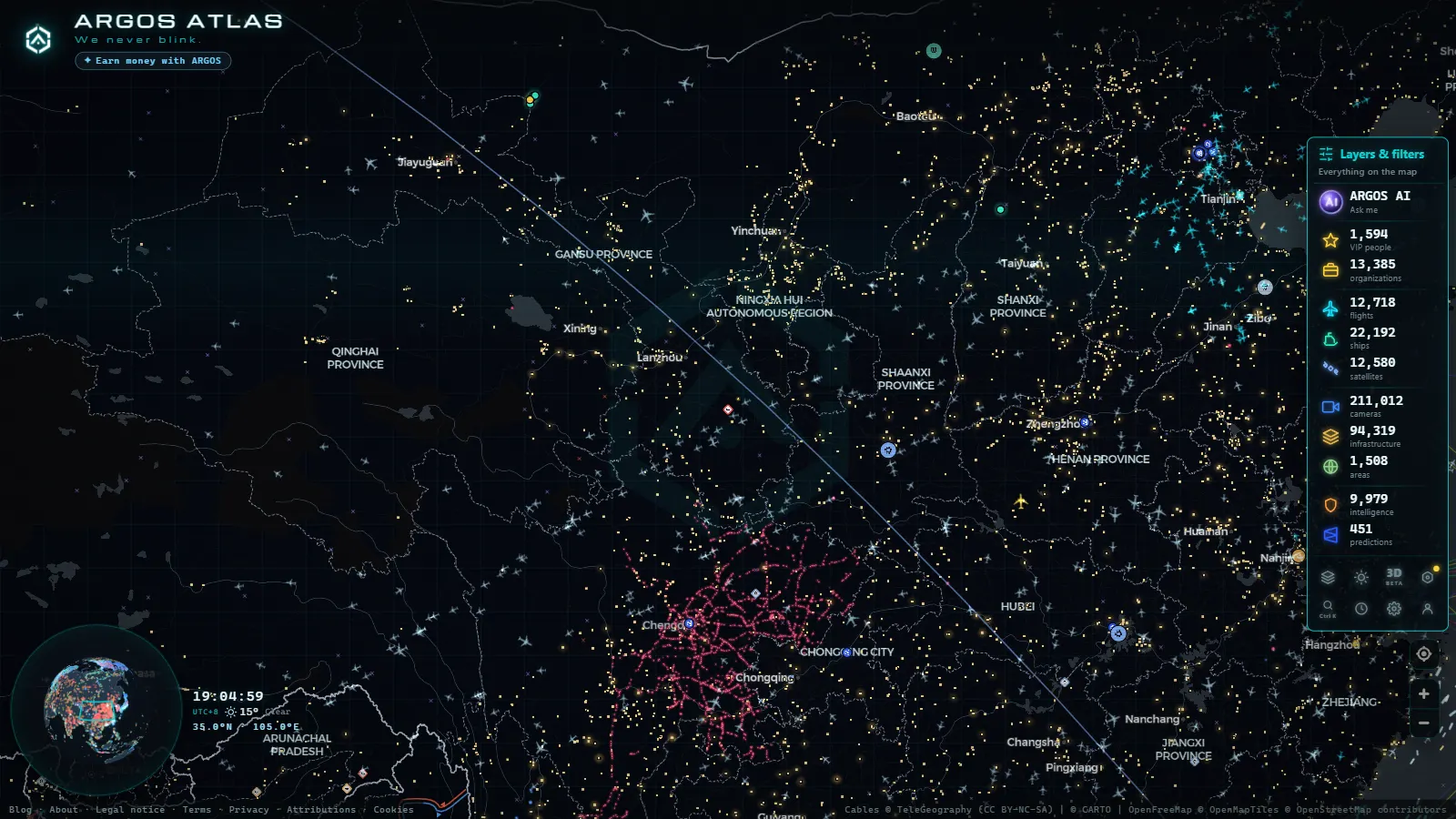The ARGOS ATLAS live map over China