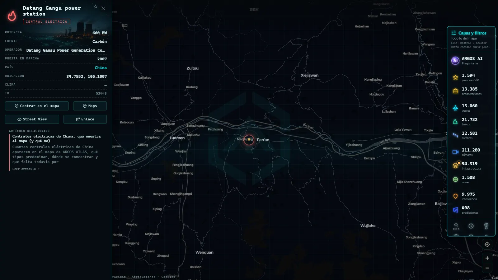 Ficha de Datang Gangu power station (Instalación eléctrica) en el mapa de ARGOS ATLAS