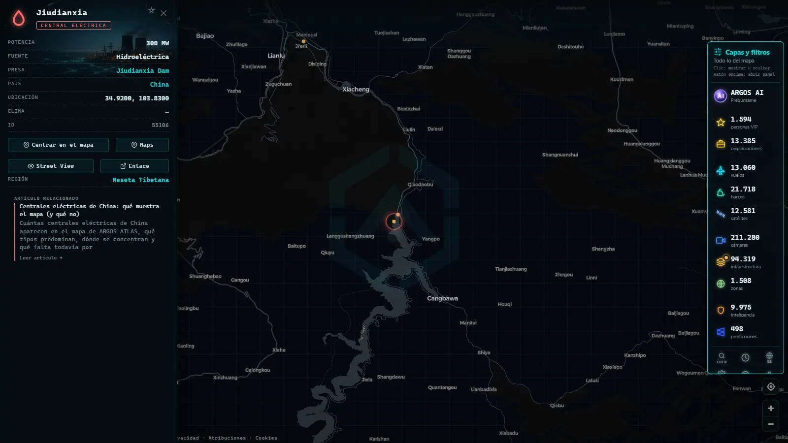 Ficha de Jiudianxia (Instalación eléctrica) en el mapa de ARGOS ATLAS