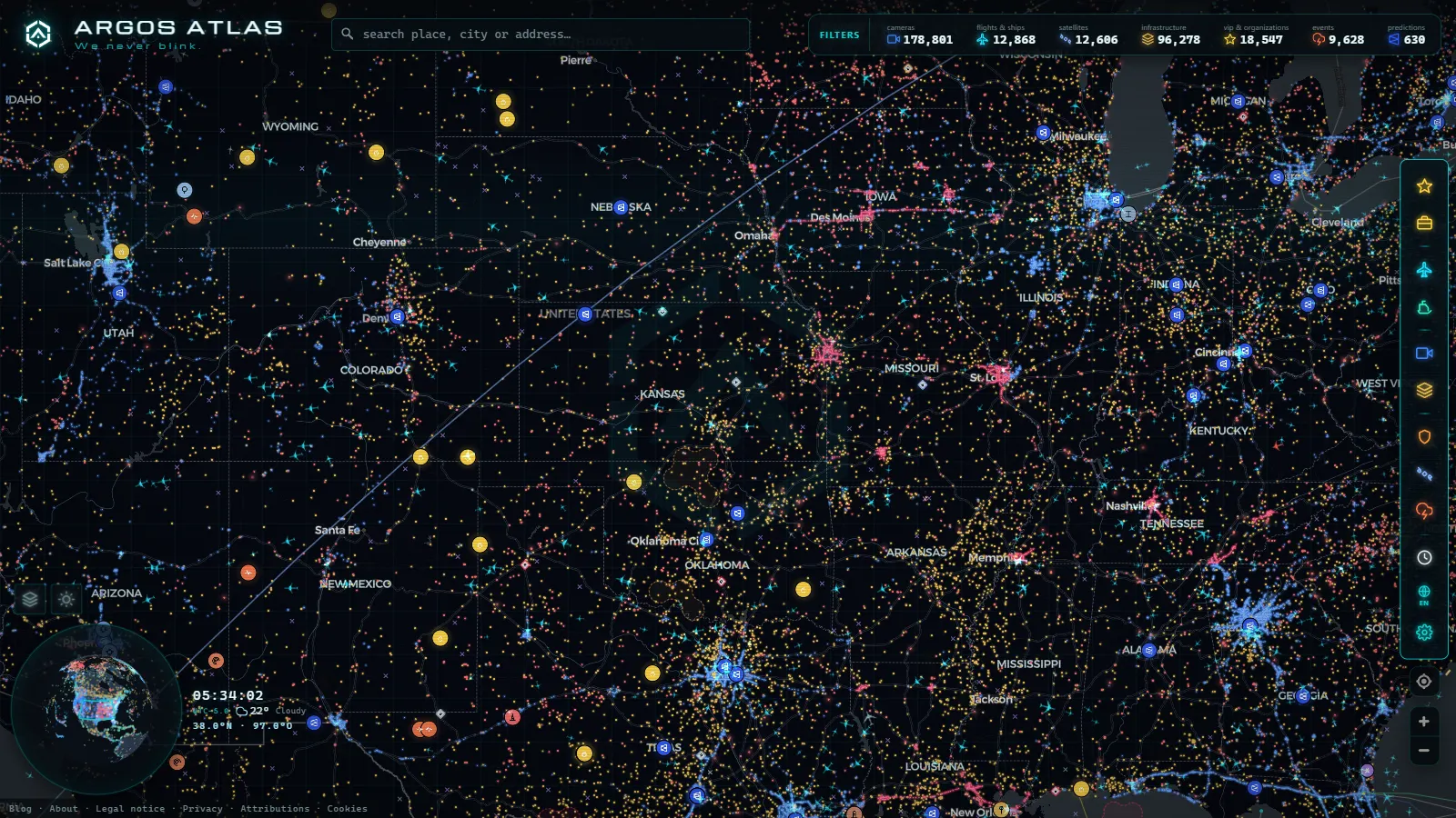 The ARGOS ATLAS live map over United States